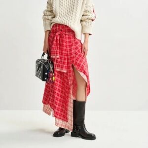 Chic Asymmetrical Red Plaid Skirt